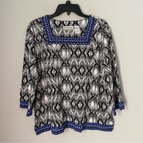 Alfred Dunner Petites Women’s Square Neck Printed Long Sleeve Blouse size PXL - Picture 1 of 3